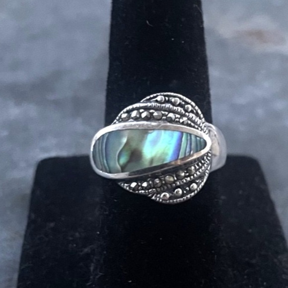 Jewelry - Abalone, Sterling and Marcasite Ring Size 5.5-6